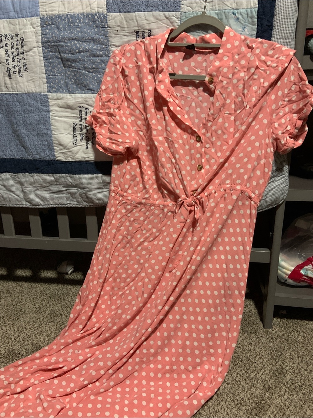 Pink polka dot dress with buttons